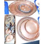 Copper ware, including oval trays and dishes, miniature tea service, planter, etc. (a quantity)