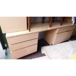 Tapley light oak modular office furniture, comprising a desk with an arrangement of four drawers and