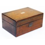 A 19thC rosewood jewellery box, of rectangular form with mother of pearl inlaid top and fitted inter