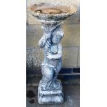 A late 20thC bird bath, in the classical style with cherub stem on stepped base, with circular dish
