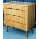 An Avalon Yatton vintage teak chest of 4 long graduated drawers, on plain cylindrical legs, 90cm hig