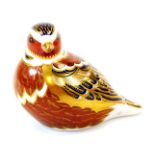 A Royal Crown Derby paperweight bird ornament, Imari pattern, 7cm high, lacking stopper.