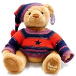 A Harrods plush jointed 2004 teddy bear, in brown, wearing jumper and hat, with label to the ear, 41