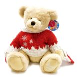 A Harrods plush jointed 2008 teddy bear, in cream wearing Christmas jumper, with label to the ear, 4