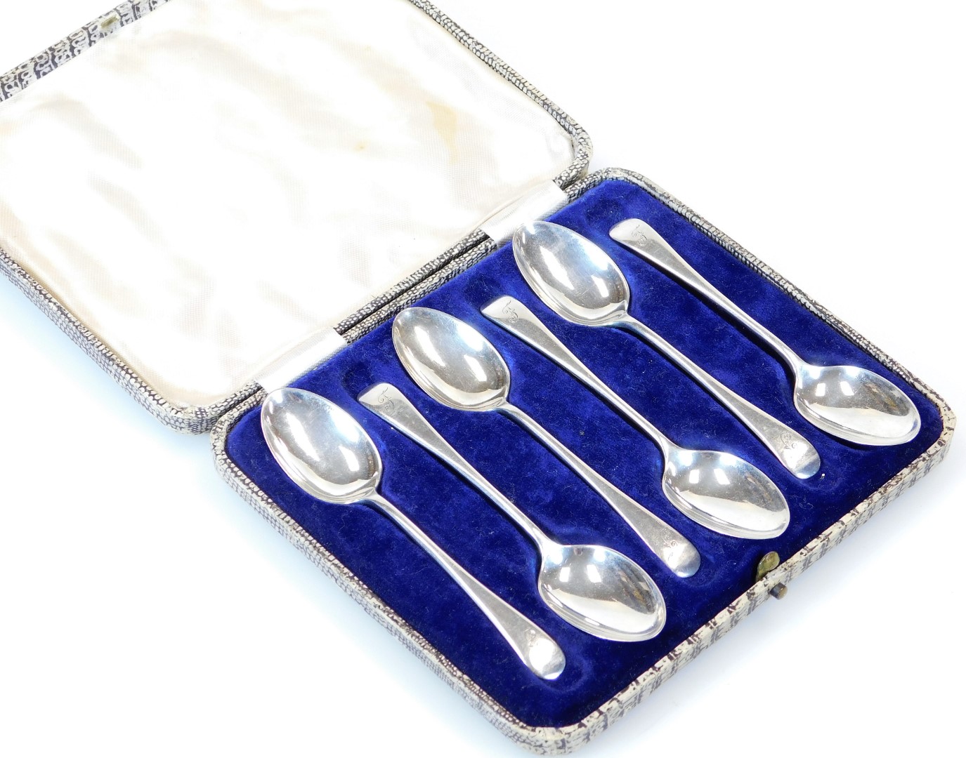 A set of six early 20thC silver teaspoons, old English pattern, initialled with plain bowls, various