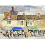 AEB (fl.1978). Street scene with figures, market and houses, watercolour, monogrammed and dated, 25c