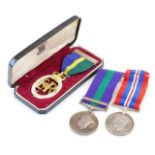 A George V General Service medal, with purple and green ribbon, Palestine 1945-48 clasp, marked Capt