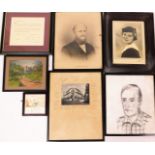 Various pictures photographic prints, etc., a 19thC Bologna ditty, 14cm x 14cm, in square frame, NFC