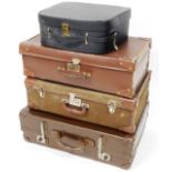 Various travel cases, early 20thC and later, a brown travel case with chrome lock, 64cm wide, vanity