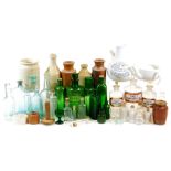 Various pharmaceutical glass stoneware and other bottles, Doulton porters stoneware bottle, 23cm hig