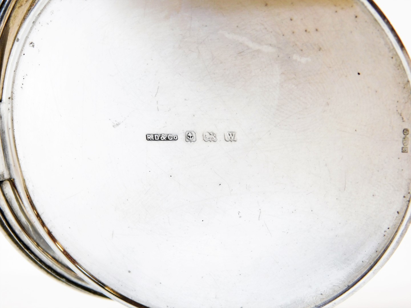 A George VI silver powder compact, of circular form, partially engine turned and initialled with a p - Image 3 of 4