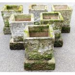 A set of six garden planters, each of square tapering form, 37cm high, 30cm wide, 30cm deep.