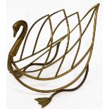 A 20thC brass newspaper rack, in the form of a swan, with four sectional opening on webbed feet, 41c