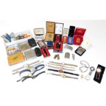 Various Zippo and other pocket lighters, wristwatches, cigarette cases to include Samba 9cm wide, et