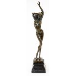 An Art Deco style bronze finish figure of a nude lady, in standing pose with left arm outstretched,