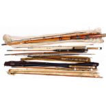 Various early 20thC and other split cane fishing rods, to include one in Edgar Sealey canvas case an