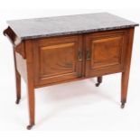 An early Edwardian wash stand, of rectangular form with a marble top raised above a double cupboard