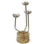 An Elizabeth II silver Jubilee three branch table light, with shaped stem, flame dish holders and ci
