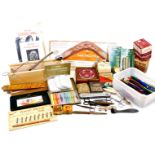 Various bygones collectables, pens, pencils, ink pads, 9cm wide, various ephemera, etc. (a quantity)