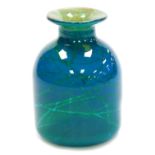 A 20thC Mdina glass vase, with compressed trumpet stem and shouldered body, in blue and green swirl