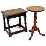 A 20thC oak Jacobean style stool, of rectangular form, on baluster legs terminating in block feet, j