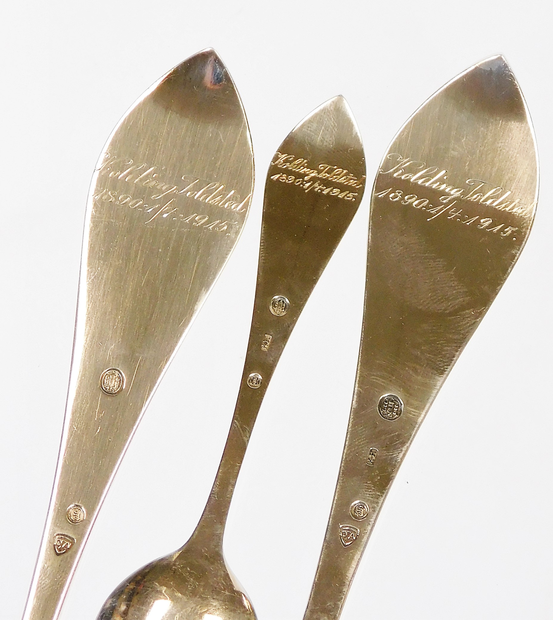 A cased early 20thC Scandinavian three piece service, comprising serving spoon and fork and teaspoon - Image 3 of 3