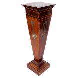An Edwardian mahogany boxwood strung and partially painted Sheraton revival pedestal, of square tape