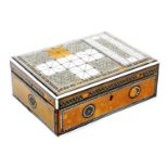 An early 20thC Indian inlaid box, of rectangular form, with a domino inlaid top and plain interior,