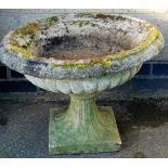 A 20thC classical urn trough, with circular gadrooned top, on an inverted stem and square base, 47cm