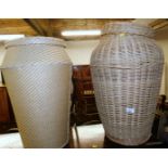 Two wicker style linen baskets, with lids, 66cm high, etc.