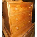 A 20thC pine chest, of three long drawers, 74cm high, 75cm wide, 44cm deep.