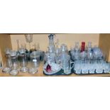 Decorative glassware, a pair of decanters, moulded glass, dressing table sets, drinking glasses, sto