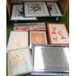 Prints, pictures, frames, flamingo print, decorative mirror, bird prints, etc. (a quantity)