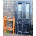 A painted pine door, with letter box and handle, with lock, 180cm high, 83cm wide, 6cm deep, etc.