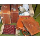Household effects, leather travel case, small rug, Gladstone style bag, etc. (a quantity)
