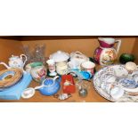 Various china and effects, glassware, glass dressing table set, late Victorian cheese dish, transfer