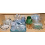 Various decorative glassware, moulded glass, salad bowl and service, hors d'oeuvres dish, green moul