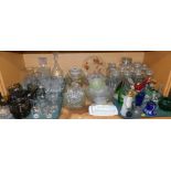 Various glassware, decorative glassware, Murano style birds, handbell in blue, drinking glasses, sto
