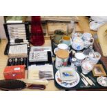 Various silver plated flatware, partially cased, etc., Peter Scott prints, decorative china and effe