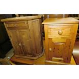 A pine shaped side cabinet, 72cm high, 120cm wide, 30cm deep a pedestal cabinet and another similar.