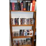 Various books, DVDs, CDs, etc., a large quantity of film DVDs to include The Wicker Man, Braveheart,