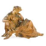 A 19thC cast metal figure of a lady, in flowing robes in seated pose in reflective mood, unsigned,