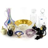 A collection of ceramics and glass, to include a petalated glass bowls, decorative scent bottles,