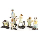 A set of six Albany Worcester semi-porcelain animal cricket caricature figures, to include weasel