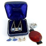 Various earrings and jewellery, comprising a silver and enamel religious St Christopher pendant, a