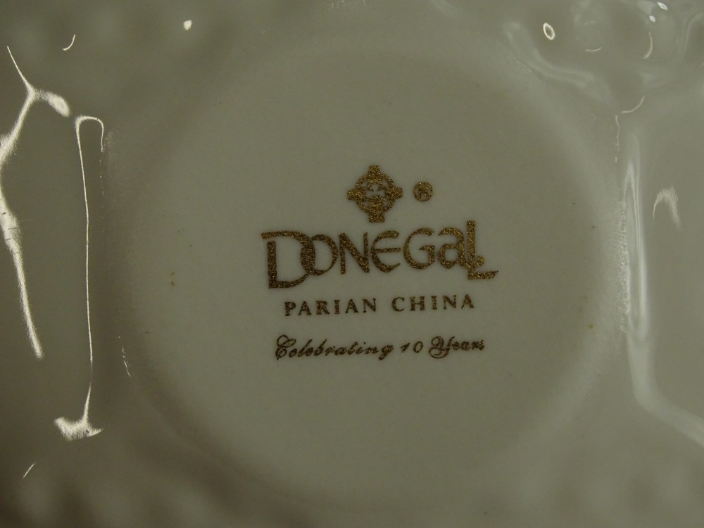 Four items of Donegal Belleck Claddagh pattern, to include a vase, cup and saucer, and a side - Image 2 of 2