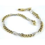 A 9ct gold bi-colour bracelet, with belcher links and cross sections, 20cm long overall,, 8.4g.
