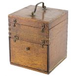 A late 19th/early 20thC electric shock treatment, in a mahogany case with brass mounts, 17cm wide.