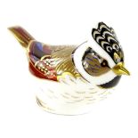 A Royal Crown Derby Collectors Guild crested tit paperweight ornament, gilt stopper, printed marks