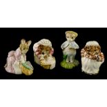 Four Beswick Beatrix Potter figures, Mrs Tiggywinkle Washing, Hunca Munca Sweeping, Mrs
